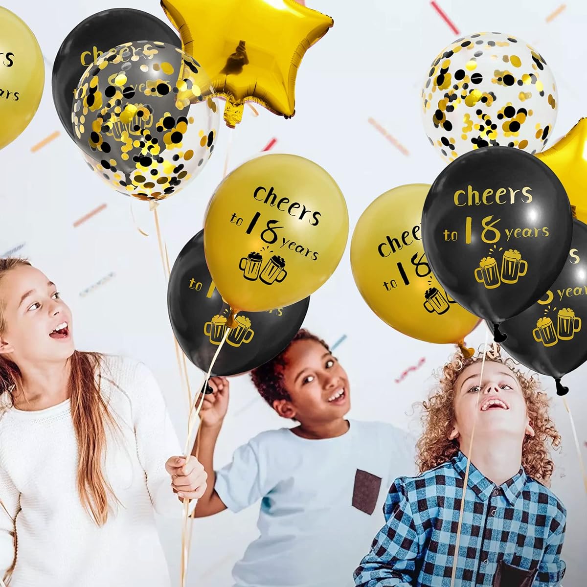 SHUNTAI Cheers to 18 Balloons Black and Gold Birthday Decorations 18th Birthday Balloons Latex Gold Confetti Balloons for Girls Boys 18th Anniversary Theme Happy Birthday Party Decorations 12 Inch