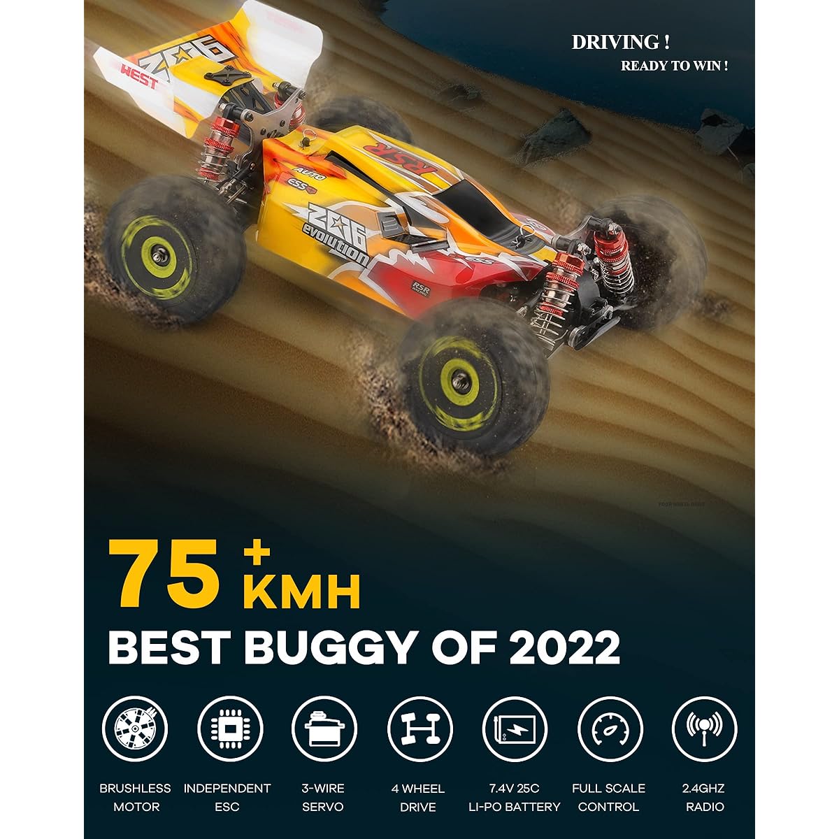 Wltoys 75KMH Brushless RC Car 144010 Remote Control Car Wltoys 144001 Upgrade Brushless Motor Top Speed 4WD 1:14 Buggy with Metal Chassis 2 Batteries 2 Chargers Gift for Boys and Adults