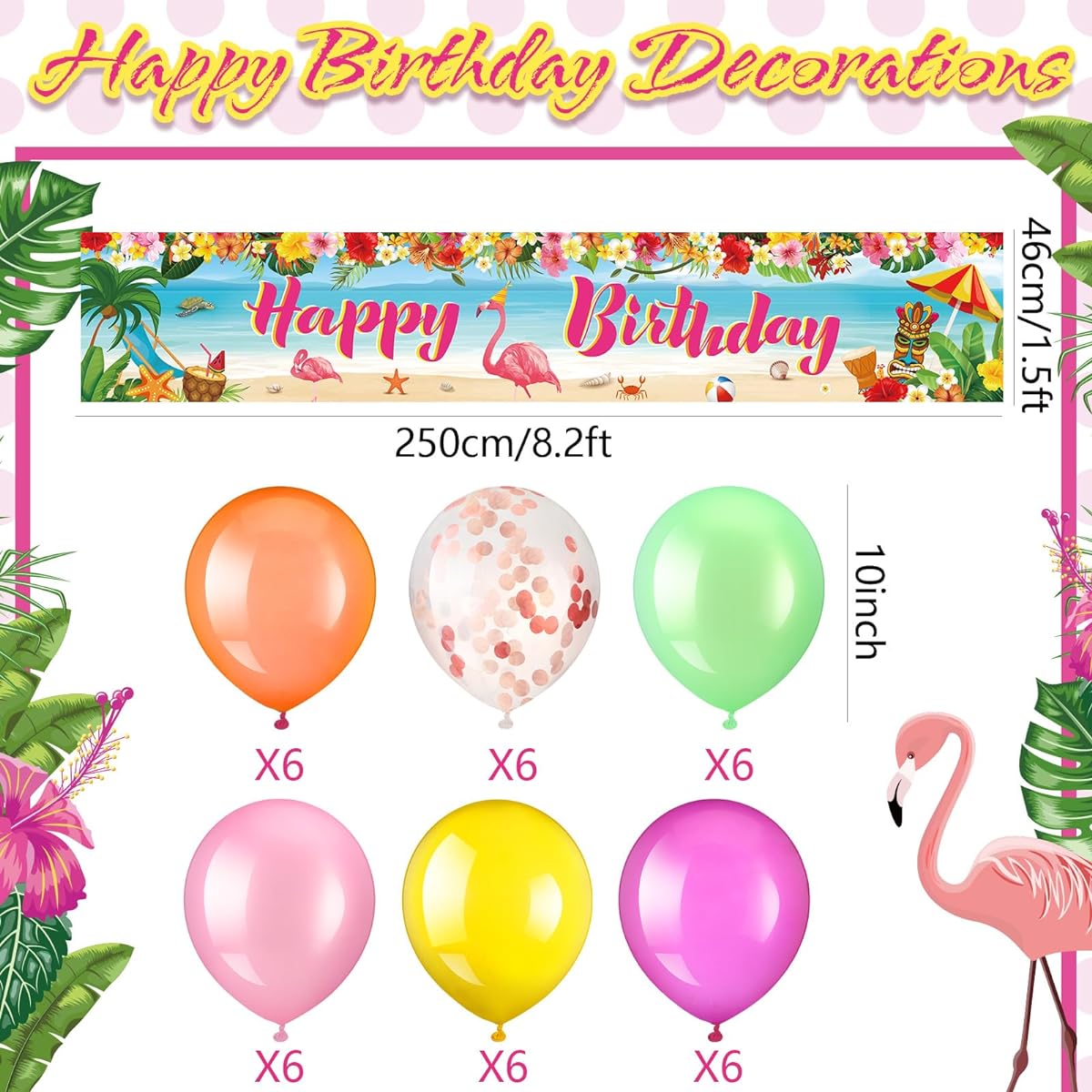 Lenwen Hawaiian Luau Birthday Party Decorations Aloha Tropical Flamingo Birthday Party Supplies Summer Birthday Party Decorations Tropical Balloons Flamingo Backdrop for Birthday Party
