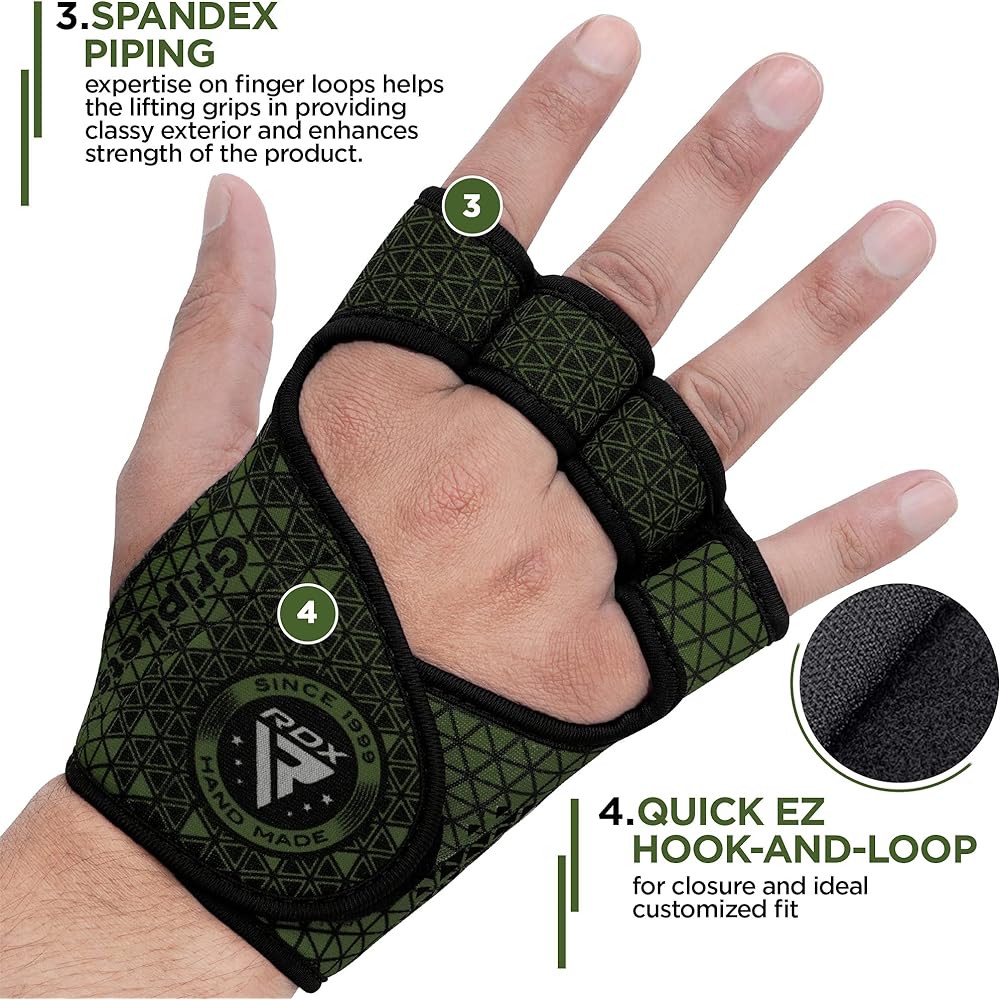 RDX Weightlifting Gloves Non-Slip Neoprene Gym Powerlifting Fitness Strength Training Bodybuilding Workout (Army Green, L/XL)