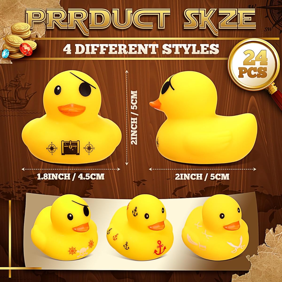 Libima Pirate Rubber Ducks, 2" Mini Pirate Rubber Duckies Pirate Bathtub Toys, Yellow Cute Duck Pool Bathtub Toys for Pirate Party Supplies Theme Party Celebration Carnival Birthday Gifts (24 Pieces)