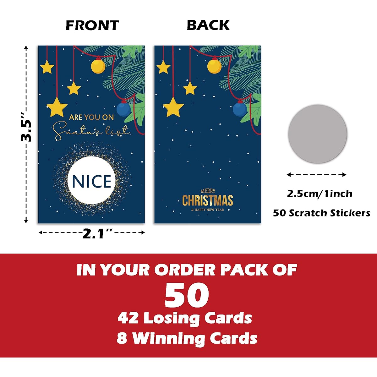 Christmas Scratch Off Cards (50 Pack) Christmas Party Scratch Game Win or Lose Game Holiday Raffle Tickets for Holiday Events Merry Christmas Party Supplies Merry Christmas Party Supplies Holiday (JY184)