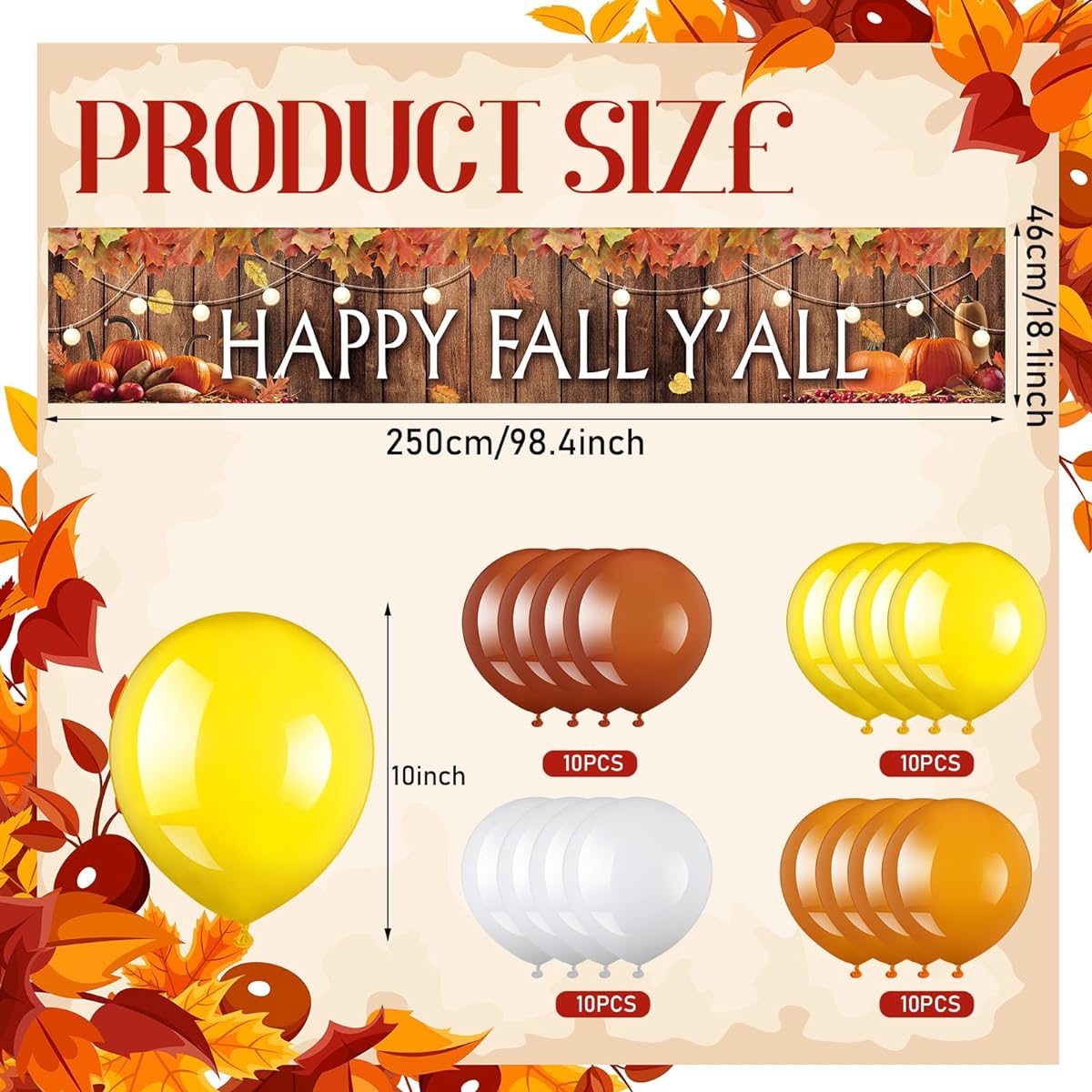 Wettarn Happy Fall Y'all Decorations Large Fabric Fall Yard Sign Outdoor Thanksgiving Banner with Latex Balloons Fall Thanksgiving Holiday Party Supplies 41 Pieces