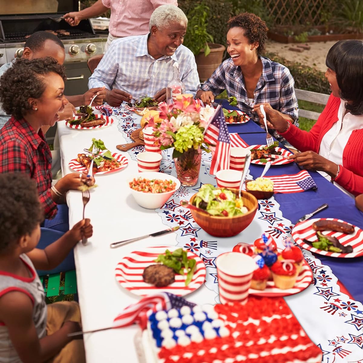 Independence Day Table Runner, Independence Day Table Runner Patriotic Embroidered Red Blue Stars Fireworks Table Runner American Table Runner for Holiday/Kitchen/Dining Table Decor (14 x 69 Inch)