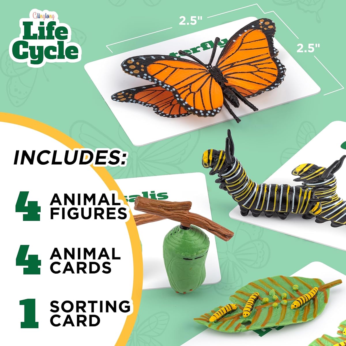 Life Cycle Kit Toy Science Montessori - Realistic Figurines Kids Animals Match Set Stocking Stuffers for Boys Girls Ages 3 4 5 6 7 8 9 (Life Cycle - Butterfly)