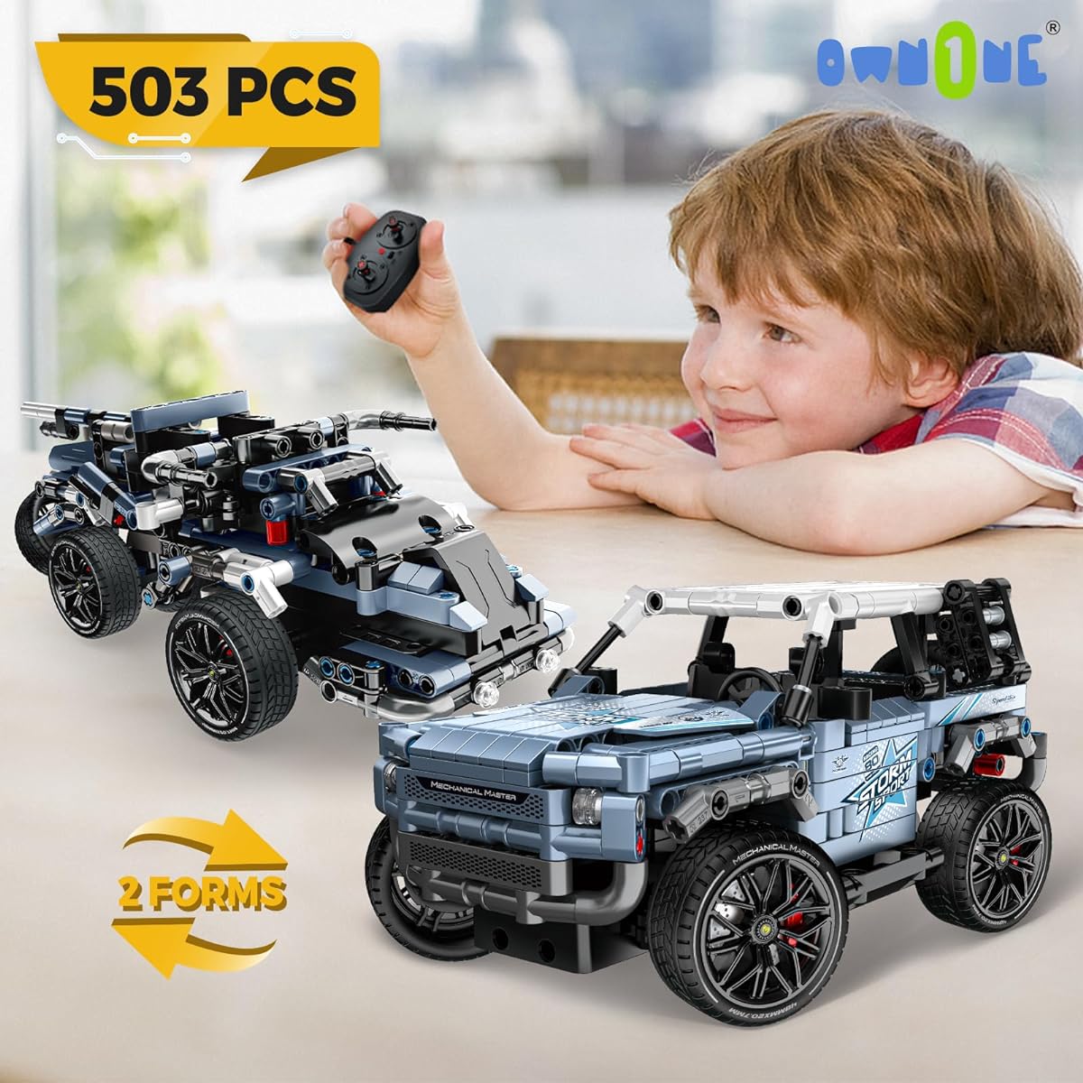 OWNONE Sports Car Building Blocks - 503 Pieces Remote Control Car Building Kit for Boys & Adults, STEM Car Building Toys, 1:14 Scale Model Car Kit
