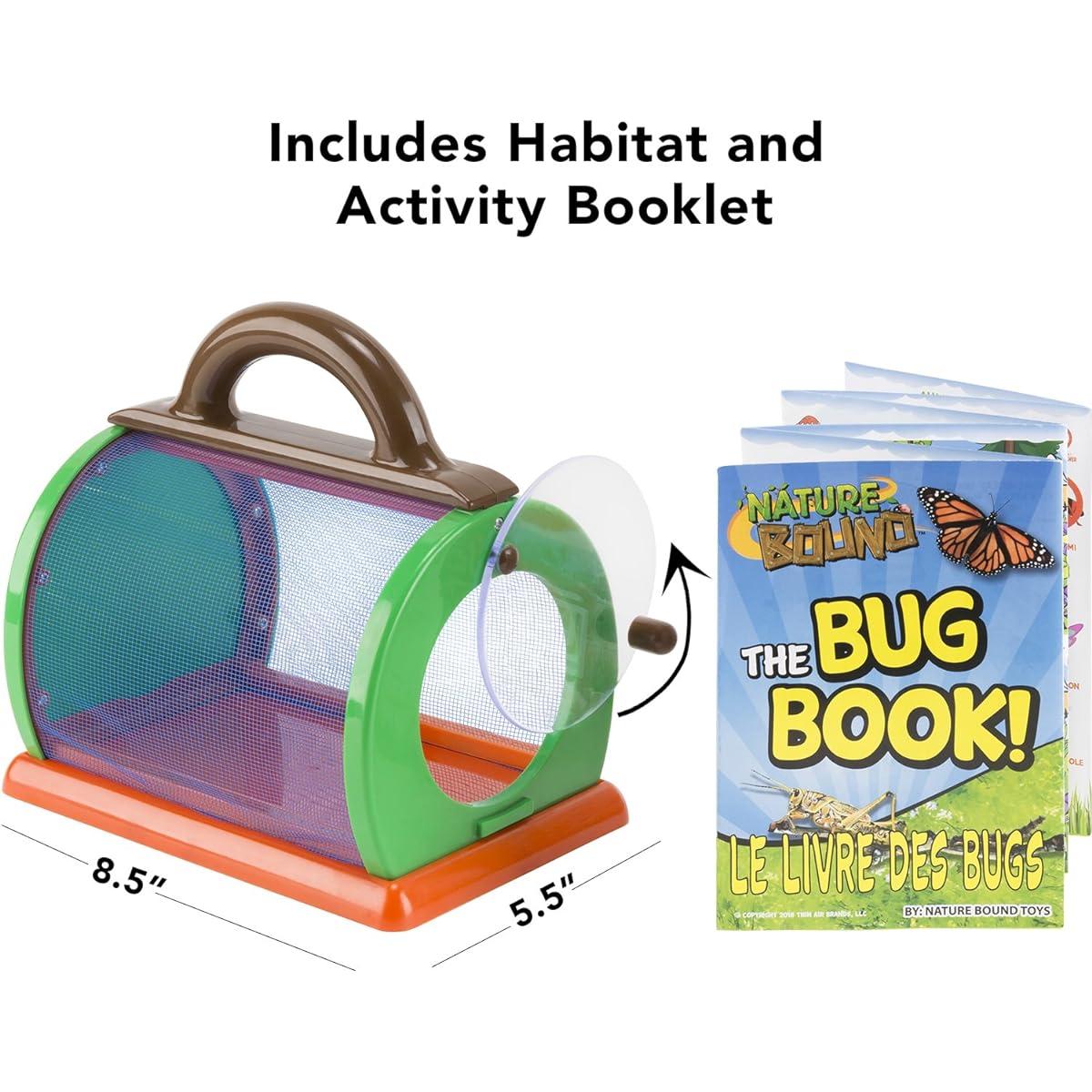 Nature Bound Toys Critter Cage Bug Catcher and Habitat Kit, Insect Net, Activity Booklet, Green, for Kids, 8.5" x 5.7" x 8", Indoor and Outdoor Use