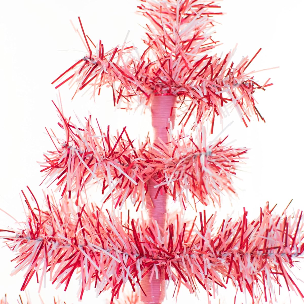 Valentine's Day Tinsel Christmas Tree Classic Feather Style Red, White & Pink Tinsel Branches with Stand (24")