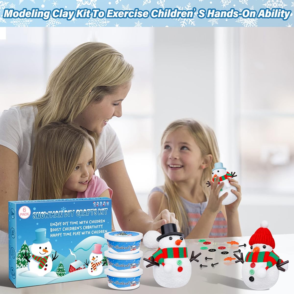Snowman Kit Christmas Craft DIY Kids Snowman Craft Winter Decoration Indoor Creative Kids Air Dry Clay Modeling Craft Kit School Winter Party Activity Kids Gift