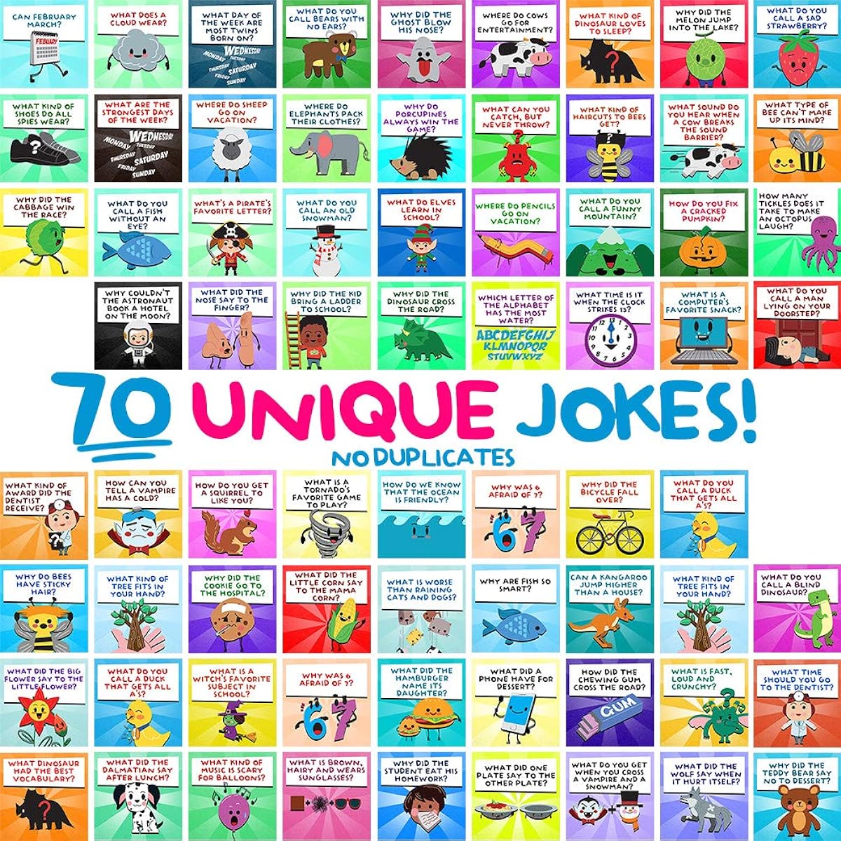 70 Joke Cards for Kids - Lunchbox Notes - Inspirational Motivational Cards for Kids - Jokes and Breads, for Boys and Girls - Great for Parties, School, Bake Sales, Picnics