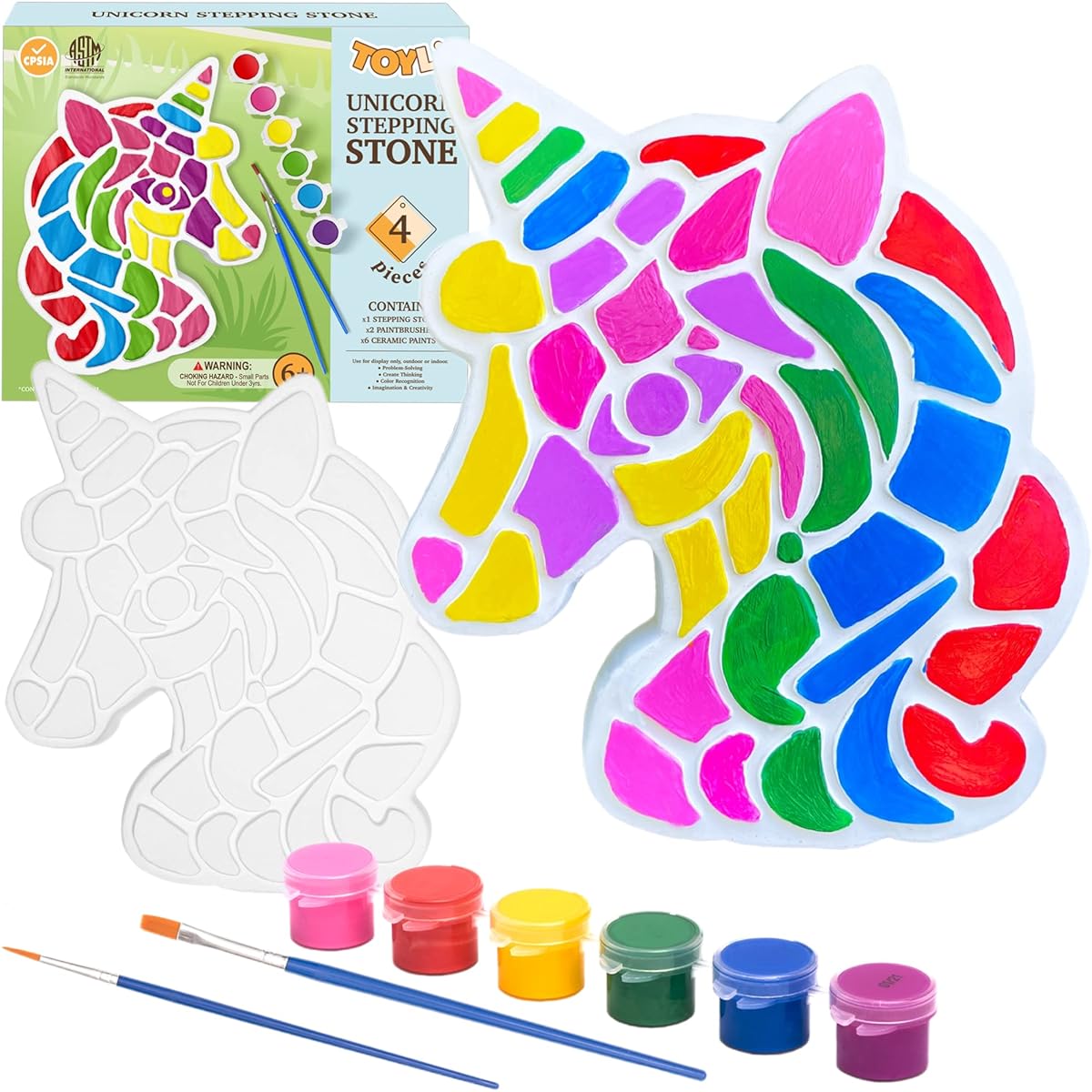 TOYLI Unicorn Painting Kit for Kids, Unicorn Art Set, Unicorn Project DIY, Stepping Stones Kit with 2 Paint Brushes and 6 Paints, No Mess Kids Arts & Crafts