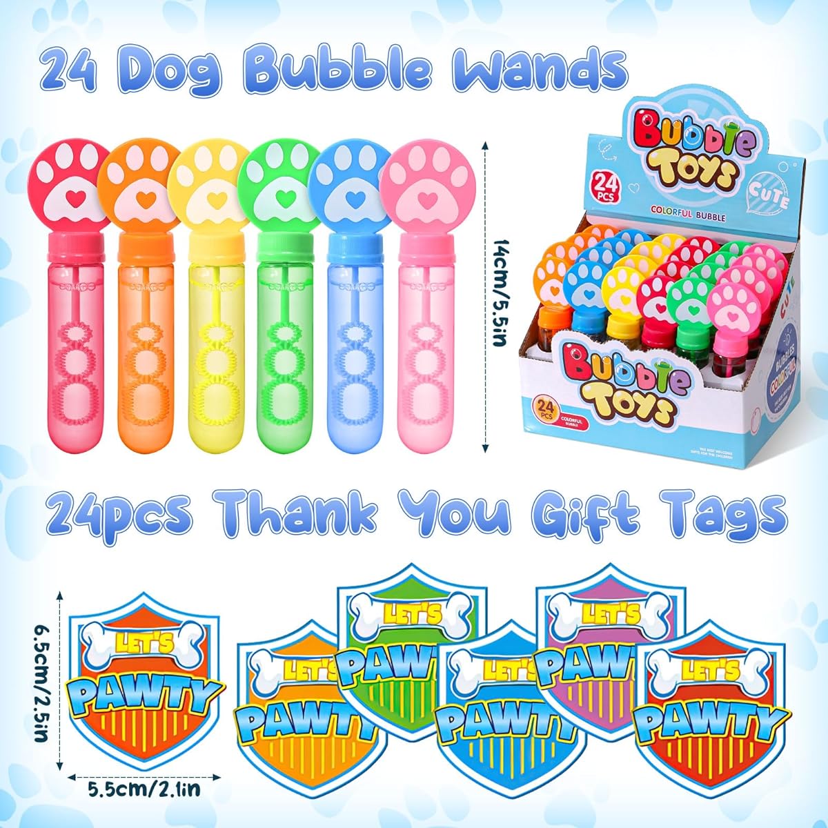 Winrayk 24 Paw Print Bubble Wands for Kids, Bubble Party Favors, Mini Bubbles Bulk Valentine's Day Easter Goodie Bag Stuffers Christmas Birthday Gifts Toys Dog Party Favors Supplies (24 Gift Cards Included)