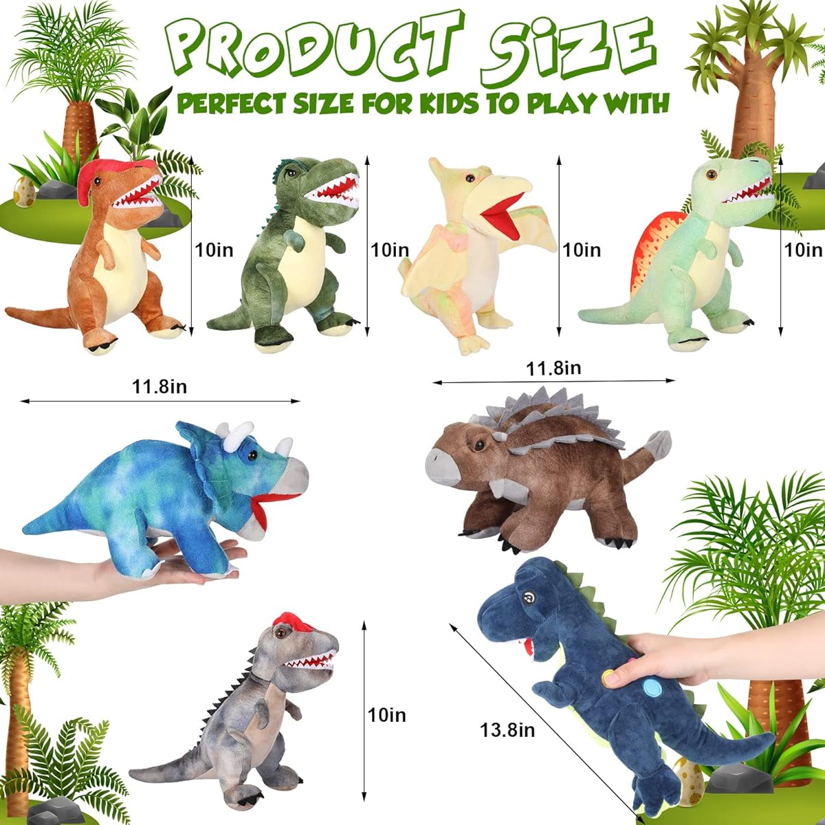 Dinosaur Stuffed Animals Set of 8 Dinosaur Stuffed Animals Soft Stuffed Animals Tyrannosaurus Triceratops Hugly Stuffed Animals for Boys and Girls Dinosaur Party Favors Birthday Gift