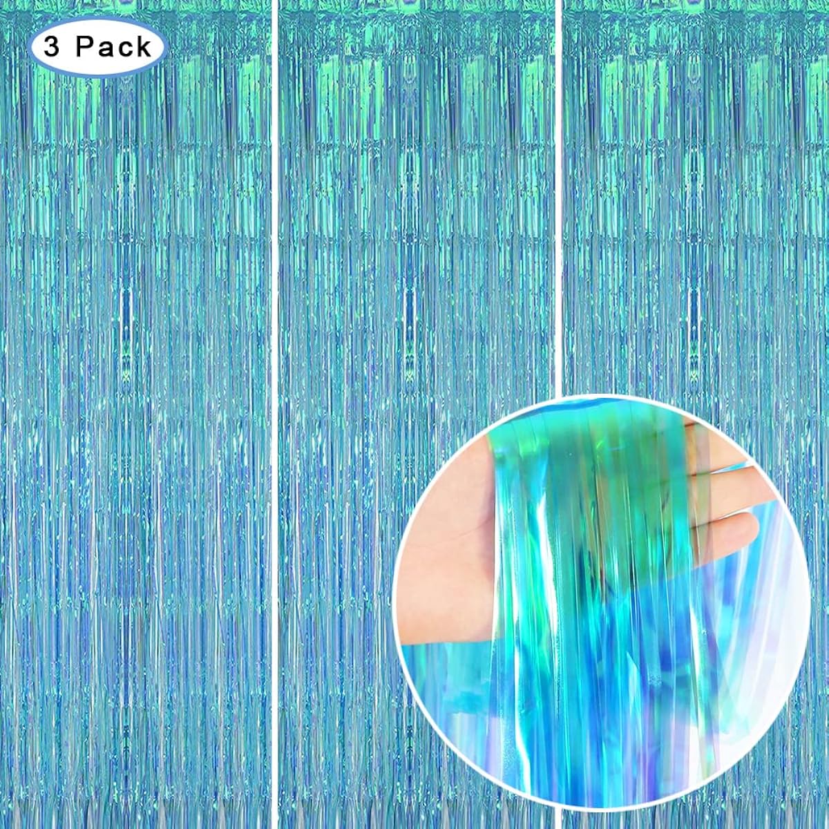 3 Pack Fringe Curtain Party Decoration Tinsel Backdrop Curtain for Party Photo Booth Wedding Graduation Birthday Christmas Event Party Supplies (Rainbow Blue)