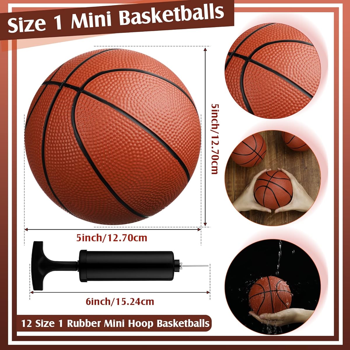 12pcs 5" Mini Basketball Set Size 1 Small Basketballs for Kids Rubber Mini Hoop Basketball with Air Pump for Toddlers Kids Teenagers Throwing Shooting Pool Indoor Outdoor