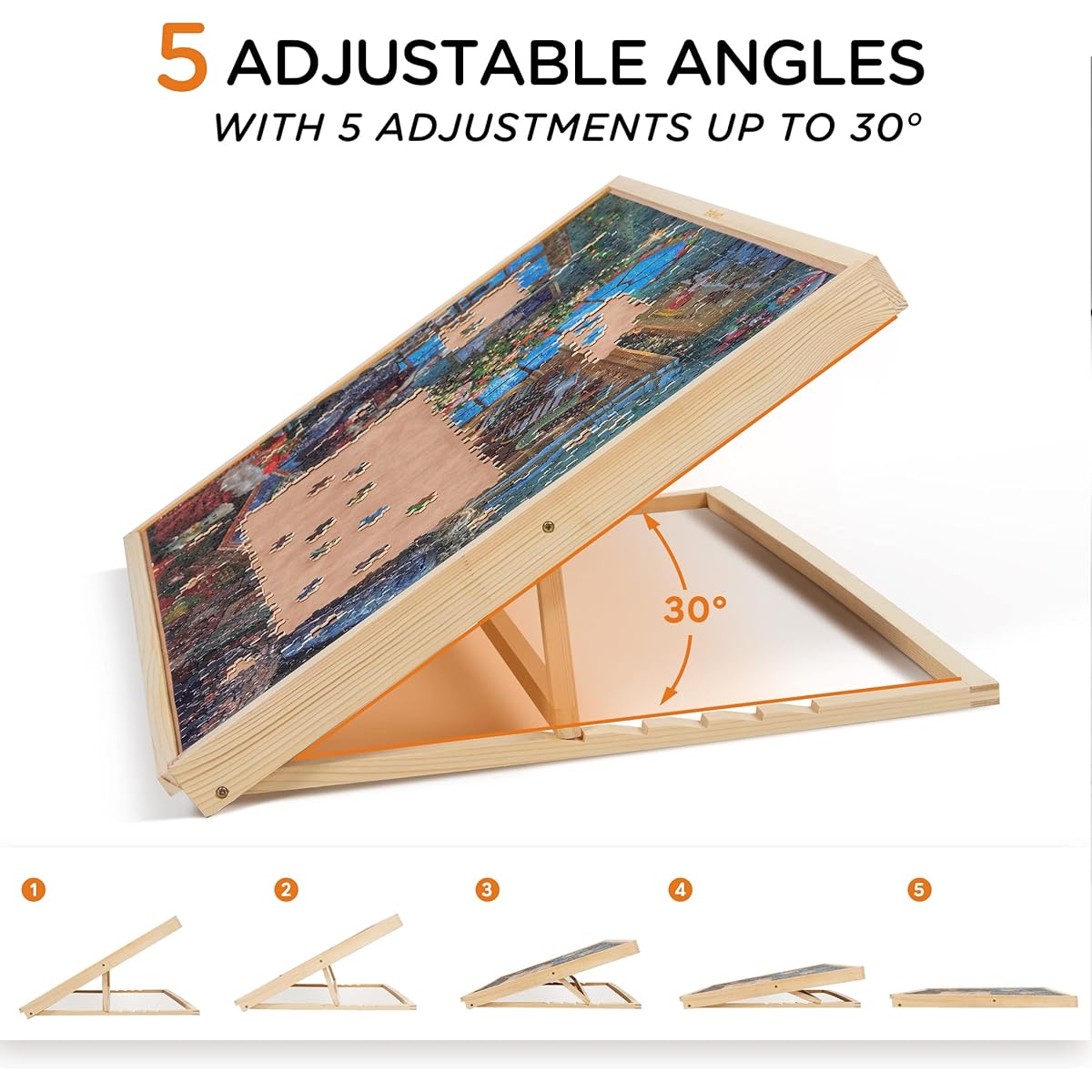 Lavievert Adjustable Jigsaw Puzzle Board with Cover, Wooden Puzzle Easel Board for Adults, Portable Tilting Puzzle Table, Non-Slip Surface for Puzzles up to 1000 Pieces