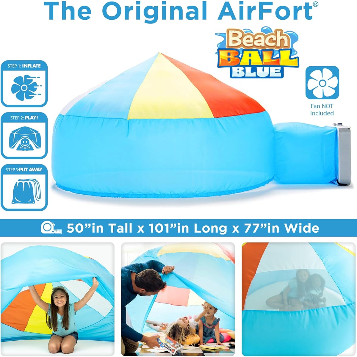 (Beach Ball Blue) - Air Fort Build an Inflatable Fun Kid's AirFort inflates in Seconds. The Easy Play Tent for Kids of All Ages Beach Ball Blue