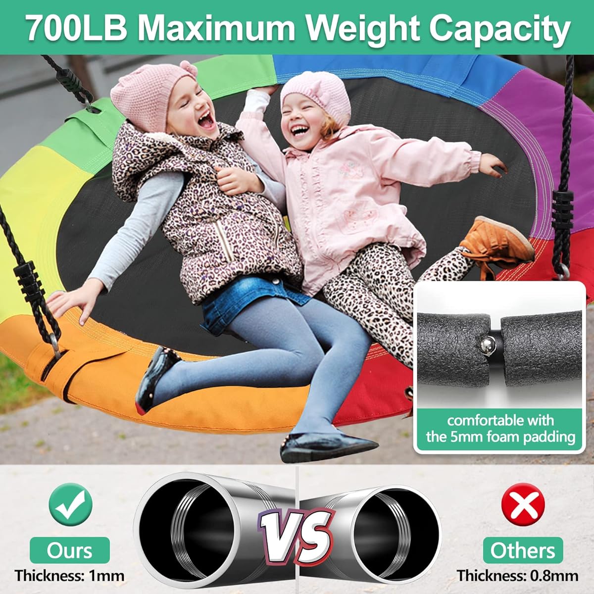 Tree Swing for Kids Outdoor 40" Flying Saucer Tree Swing Heavy Duty Round Swing 700lbs Capacity Waterproof 900D Oxford Fabric Tree Swing (6 Colors)