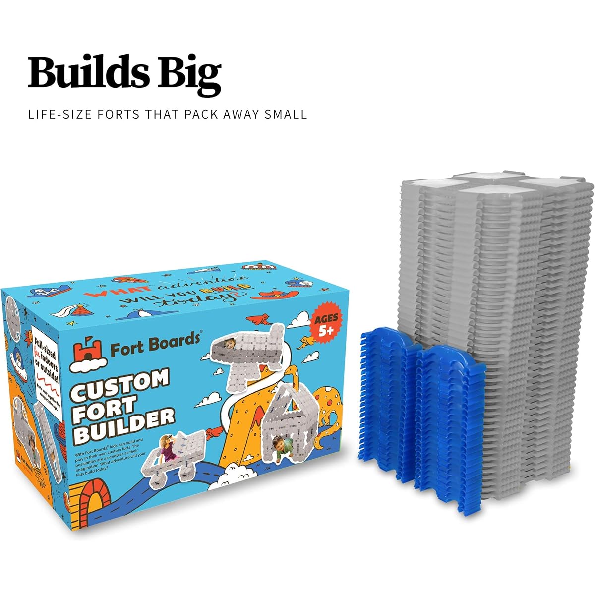 Fort Boards: Fort Building Kit | Jumbo Blocks - Building Toys for Kids | 90 Pieces Set: Grey