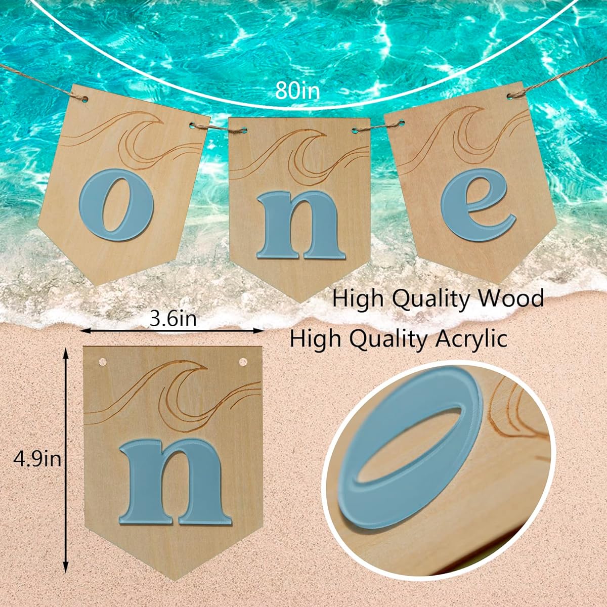 Surf Theme Wood Banner - Wood One Party Decorations Wood One Letter Banner 1st Birthday Surf Highchair Banner Big One Acrylic One Decorations