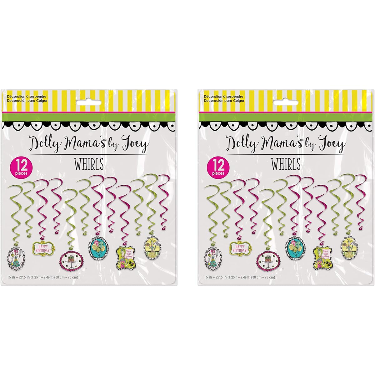 Beistle Dolly Mama's Adult Celebration Swirls 24 Pieces Happy Birthday Decorations Girls Night Out Party Supplies Hanging Spiral 15"-29.5", Multicolor