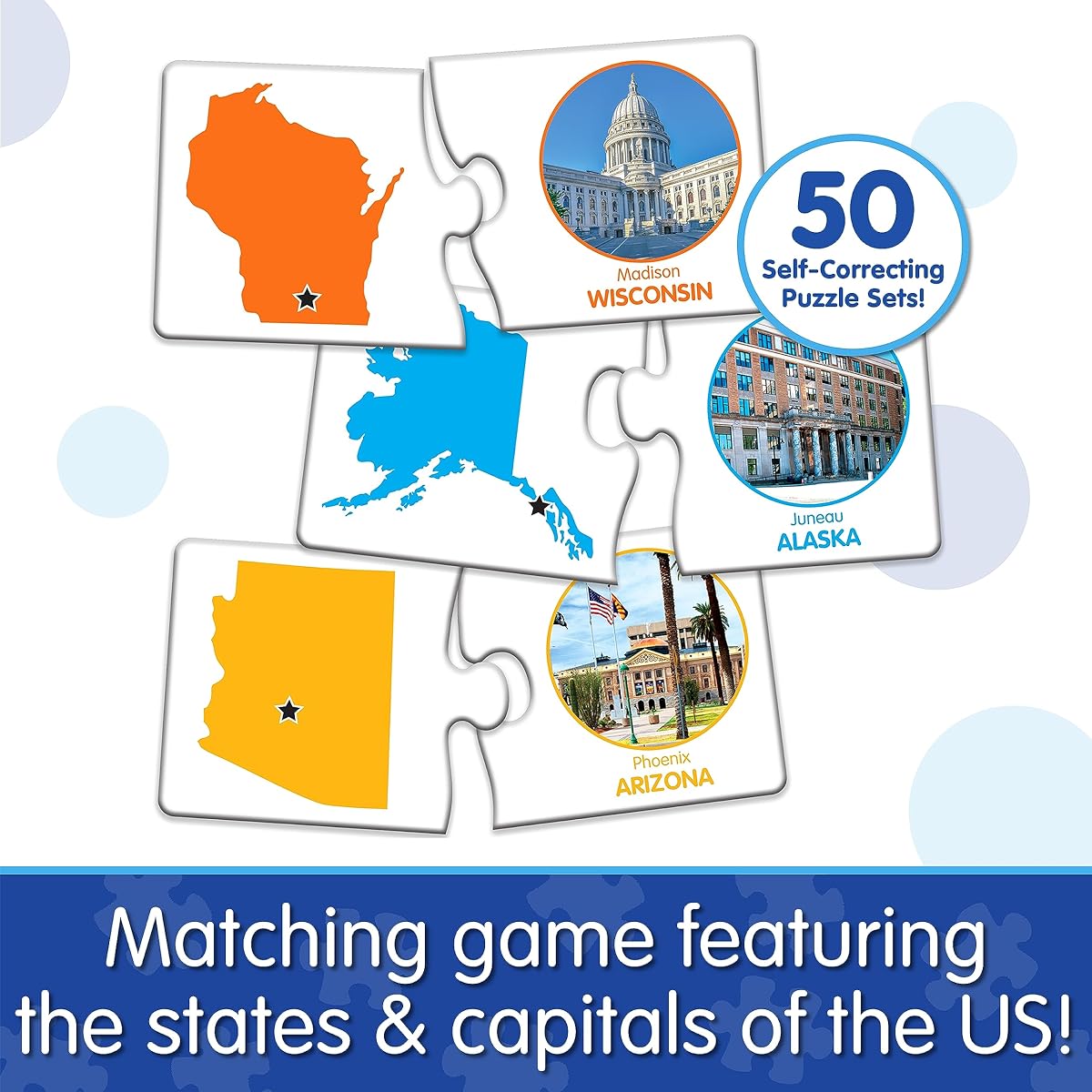 The Learning Journey: Match It! - States and Capitals Puzzle Flashcards - 50 2-Piece Self-Correcting Puzzle Cards - Award-Winning Toy