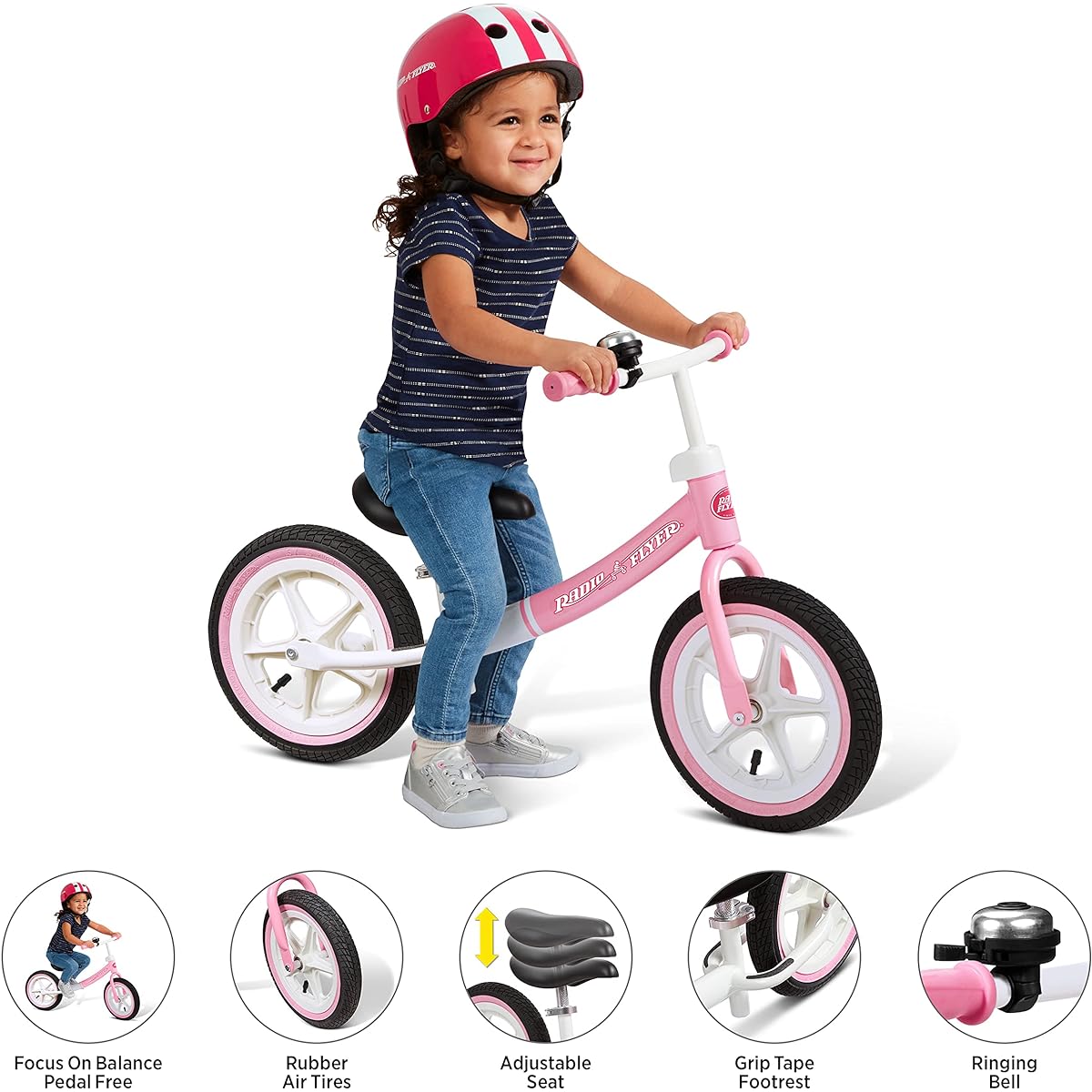 Radio Flyer Air Ride Balance Bike, Toddler Bike, Ages 1.5-5, Pink, White