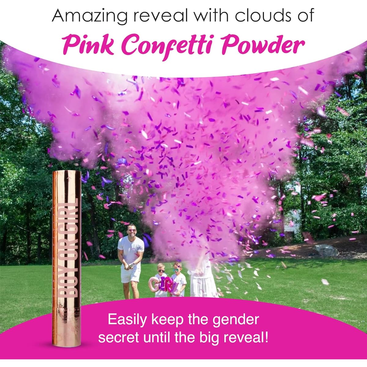 Gender Reveal Powder and Confetti Cannon, Set of 4 (2 Blue and 2 Pink) 100% Non-Toxic Hori Powder Safe Compression Cannon