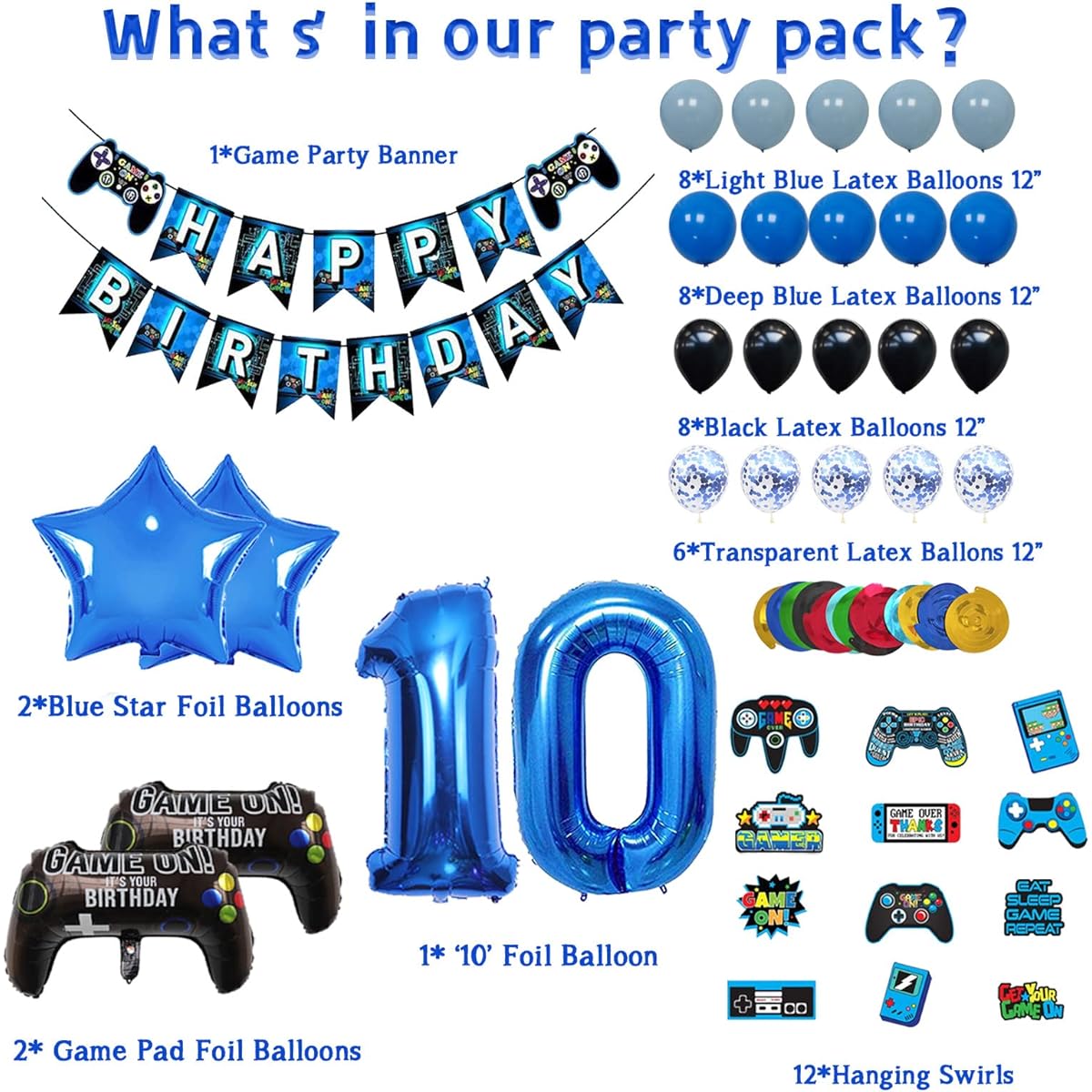 Vlipoeasn Video Game 10th Birthday Decorations for Boys Official Teenager Birthday Decorations 10th Birthday Video Game Party Supplies Blue Gamer Boys 10th Birthday Party Decorations