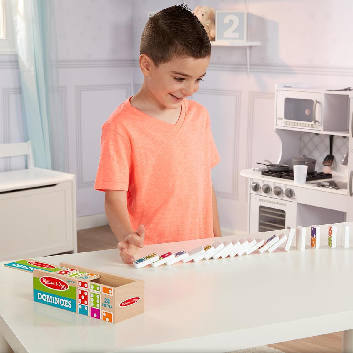 Melissa & Doug Domino Tabletop Game with 28 Colorful Tiles and Wooden Storage Box