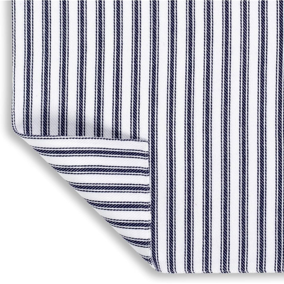 Cackleberry Home Table Runner, Navy Blue and White Chicking Stripe, Reversible, 72 Inches, Blue