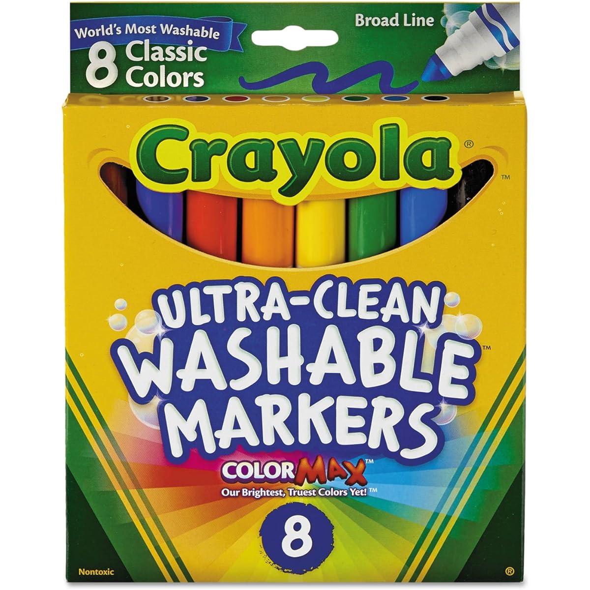 Crayola Ultra Clean Washable Markers, Bold, 8 Classic Colors, 1 Pack