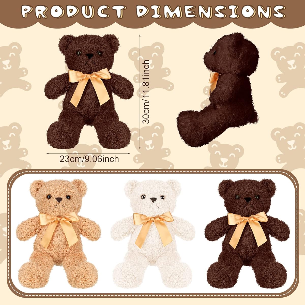 30pcs Stuffed Stuffed Bear 3 Colors Cute Small Bear Toys for Girls Boys Shower Birthday Gift Children's Day Animal Theme Party Supplies 12 Inch