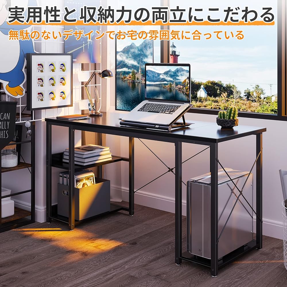 ODK Computer Desk Gaming Desk PC Desk Width 120cm Desk with Rack CPU Shelf Desk Box Electric Work Desk Game Desk Long Desk Stylish Living Alone Black