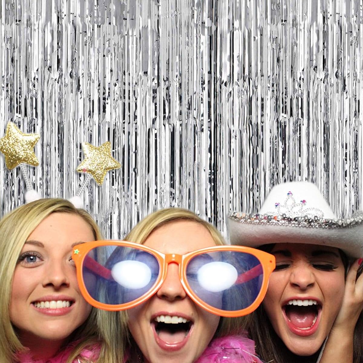 (2-Pack Silver) - Metallic Gold Silver Foil Fringe Curtain Shiny Tinsel For Party, Birthday, Prom, Photo Booth, Special Event ( 0.9m x 2.4m) Curtains (2-Pack Silver)
