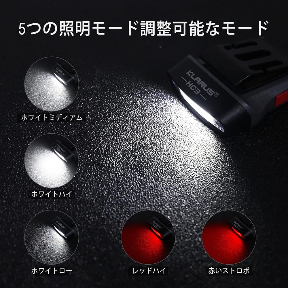 KLARUS Waterproof Feature HC3 LED Clip-on Cap Lightweight Cap Light Headlamp, White and Red Light with Sensor Control, 5 Dimmable Modes, for Hunting, Camping, Fishing