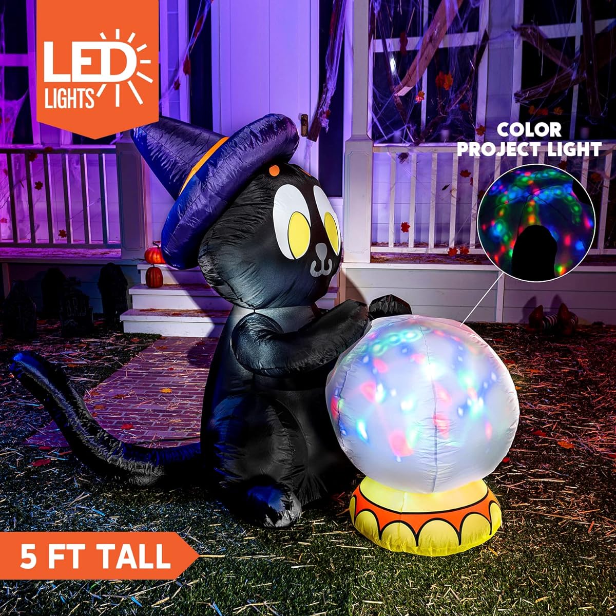 Joiedomi 5ft Tall Halloween Inflatable Yard Decorations with Projection Lights, Fortune Telling Evil Cat, Blow Up Decorations with Built-in LEDs for Halloween Party Outdoor Yard Lawn Decorations