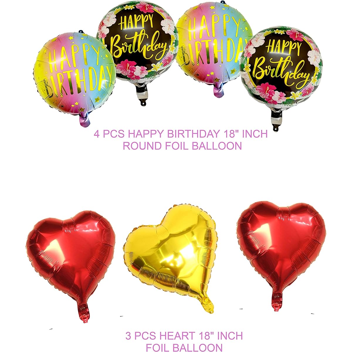 TOYXE Happy Birthday Balloon Bouquet Foil Balloons Colorful Print Multicolor Set of 7
