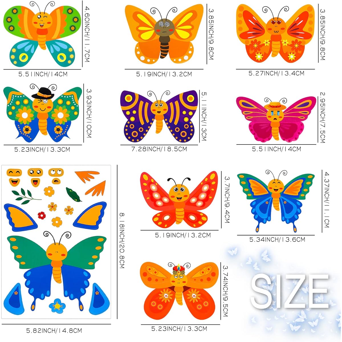 36pcs Butterfly Make Your Own Stickers for Kids Butterfly Make Face Stickers for Kids Party Activities School Class Gifts Birthday Party Favors (Butterfly)