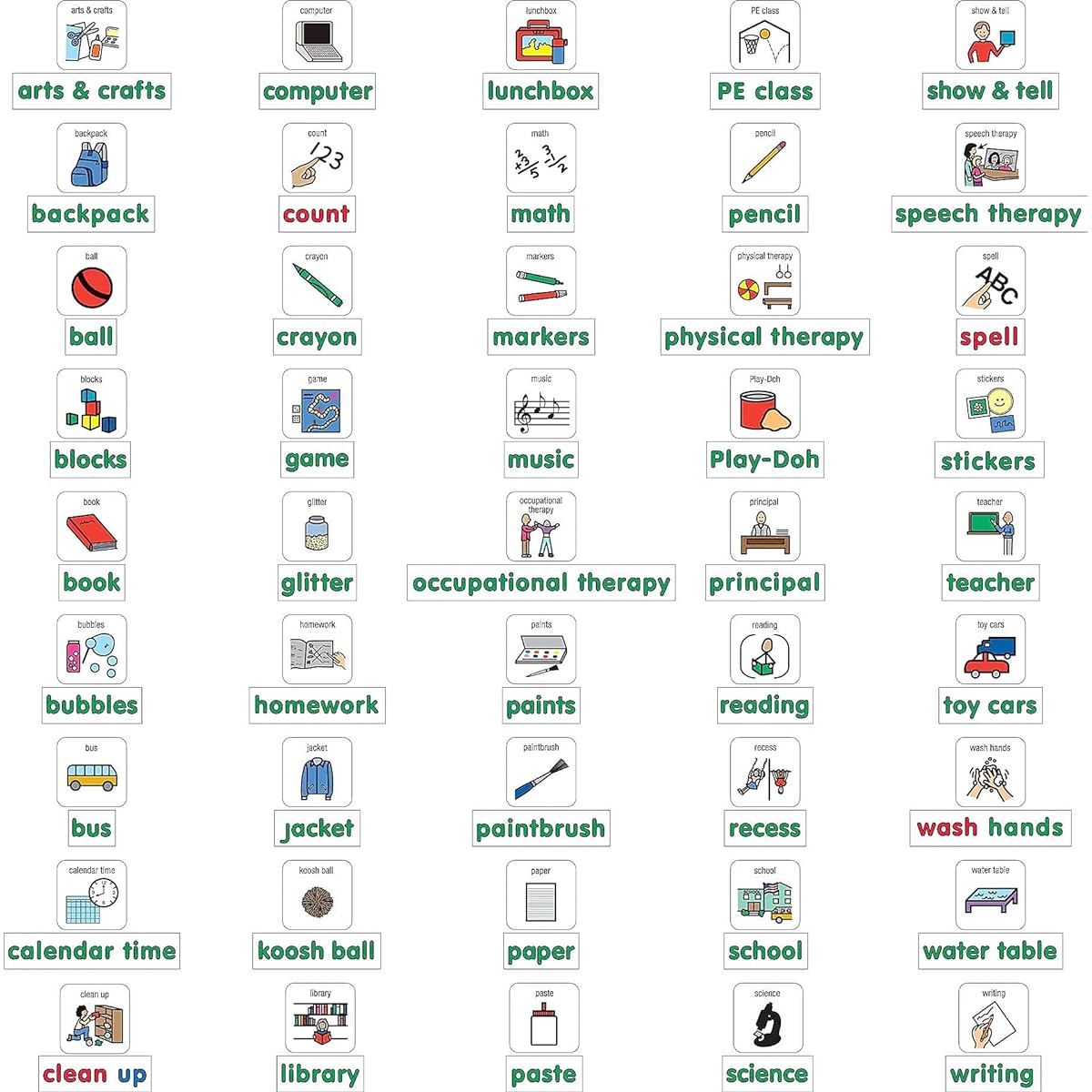 Barker Creek Learning Magnets 45 School Words - Includes 45 Picture Communication Symbol Magnets Representing Words Used in Schools and 90 Companion Word Magnets - 180 Magnets (3030)