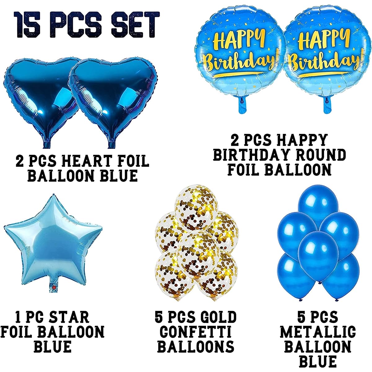 TOYXE Beautiful Birthday Balloon Bouquet Set Blue White 15 Pack