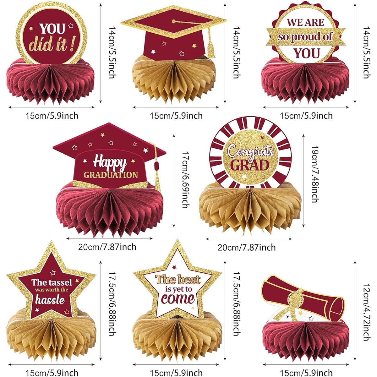 2021 Graduation Party Decorations, Class of 2021 Graduation Beehive Centerpieces, Congratulations Graduation Party Favors, Maroon, 8 Pieces