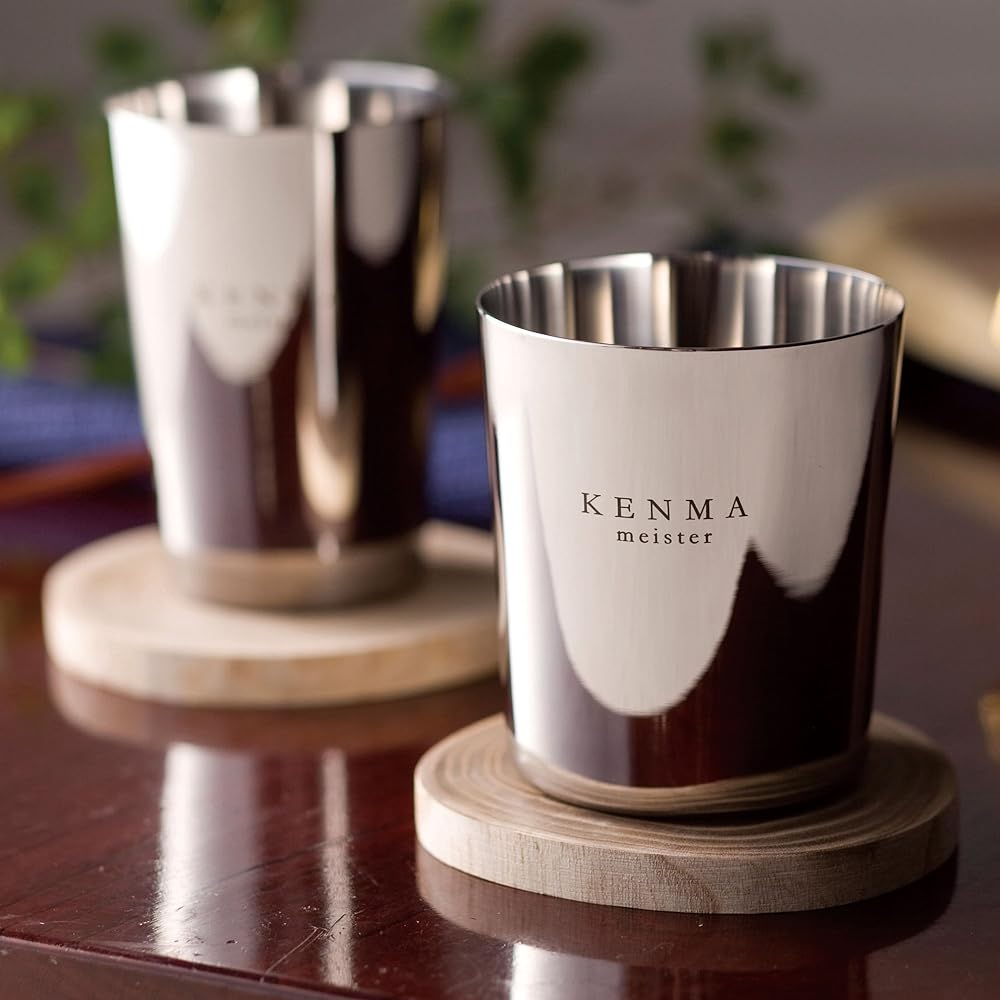 Wahei Freiz Stainless Steel Double Cup 260ml Set of 2 Polishing Meister in Wooden Box KM-024