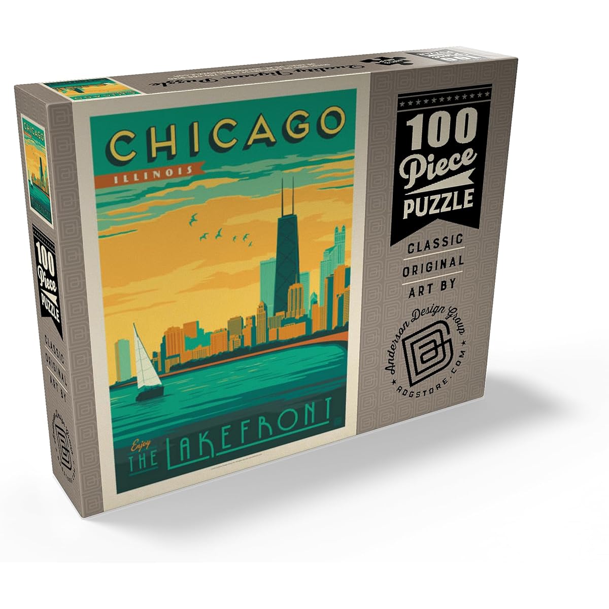 Chicago: Lakefront, Vintage Poster - Premium 100 Piece Jigsaw Puzzle for Adults