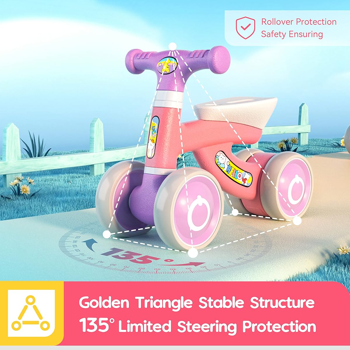 BELLOCHIDDO Baby Balance Bike for Ages 1+ - Toddler Balance Bike with 4 EVA Silent Wheels, Baby Toys for 12-24 Months, Toys for Kids Ages 1+, First Birthday Gifts for Boys and Girls