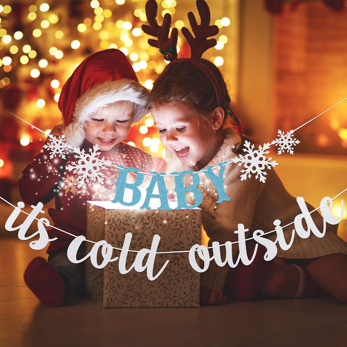 Silver Glitter Baby It's Cold Outside Banner - Winter Wonderland Baby Shower Decorations, Winter Wonderland Birthday Party Decorations, Winter Baby Shower Decorations, Christmas Party Decorations