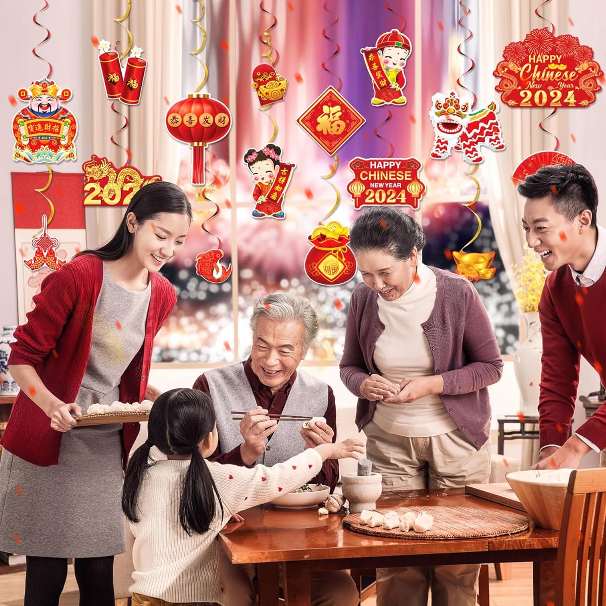 GERMISHUYS Chinese New Year Hanging Swirl Decorations 2024 68 Pieces Chinese New Year Decorations 2024 Chinese New Year Party Supplies 2024
