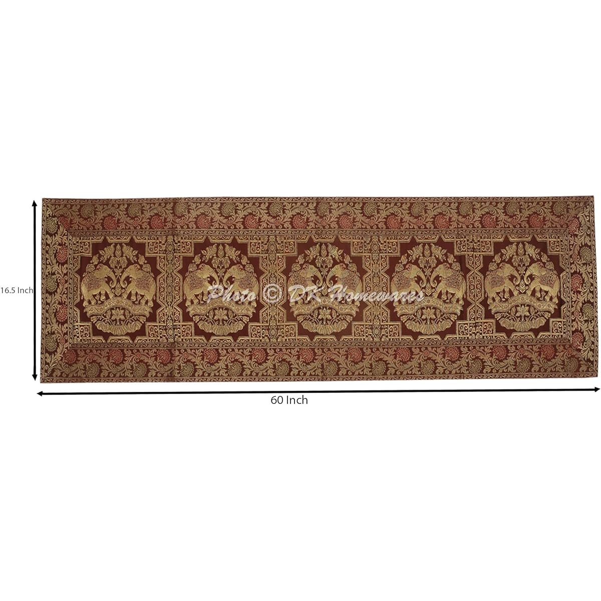 DK Homewares Traditional Christmas Party Home Decoration Brocade Centerpiece Coffee Gold 60 x 16 Inch Jacquard Elephant 5ft Table Runner (150 x 40 cm)