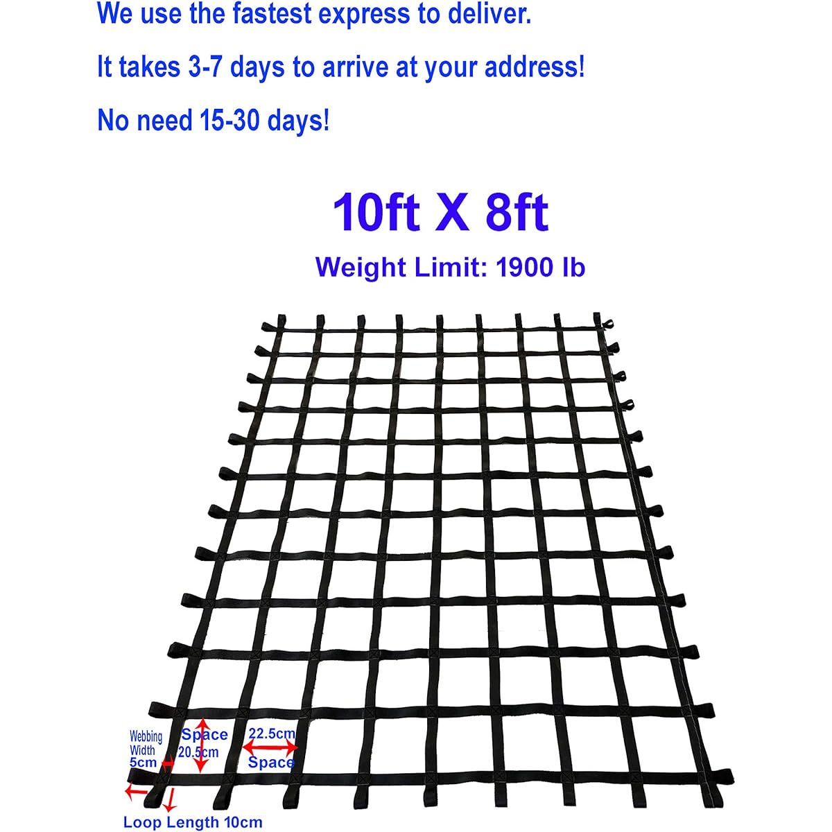 FONG 10ft x 5ft Climbing Cargo Net Black Swing Set Accessories Indoor Climbing Net Outdoor Playground Swing Belt Swing Playground Hanging Step Ladder 10ft X 8ft Black Climbing Net Black 10ft X 8ft