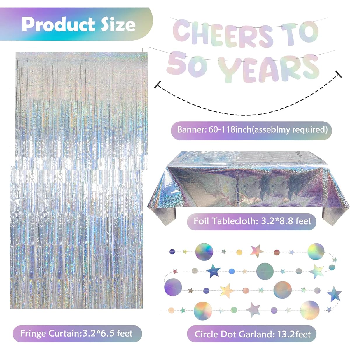 Rainbow Cheers to 50 Years Banner Birthday Party Decorations for Women 50th Anniversary Decorations Disco on the Hill 50th Birthday Party Supplies 50 Years Old